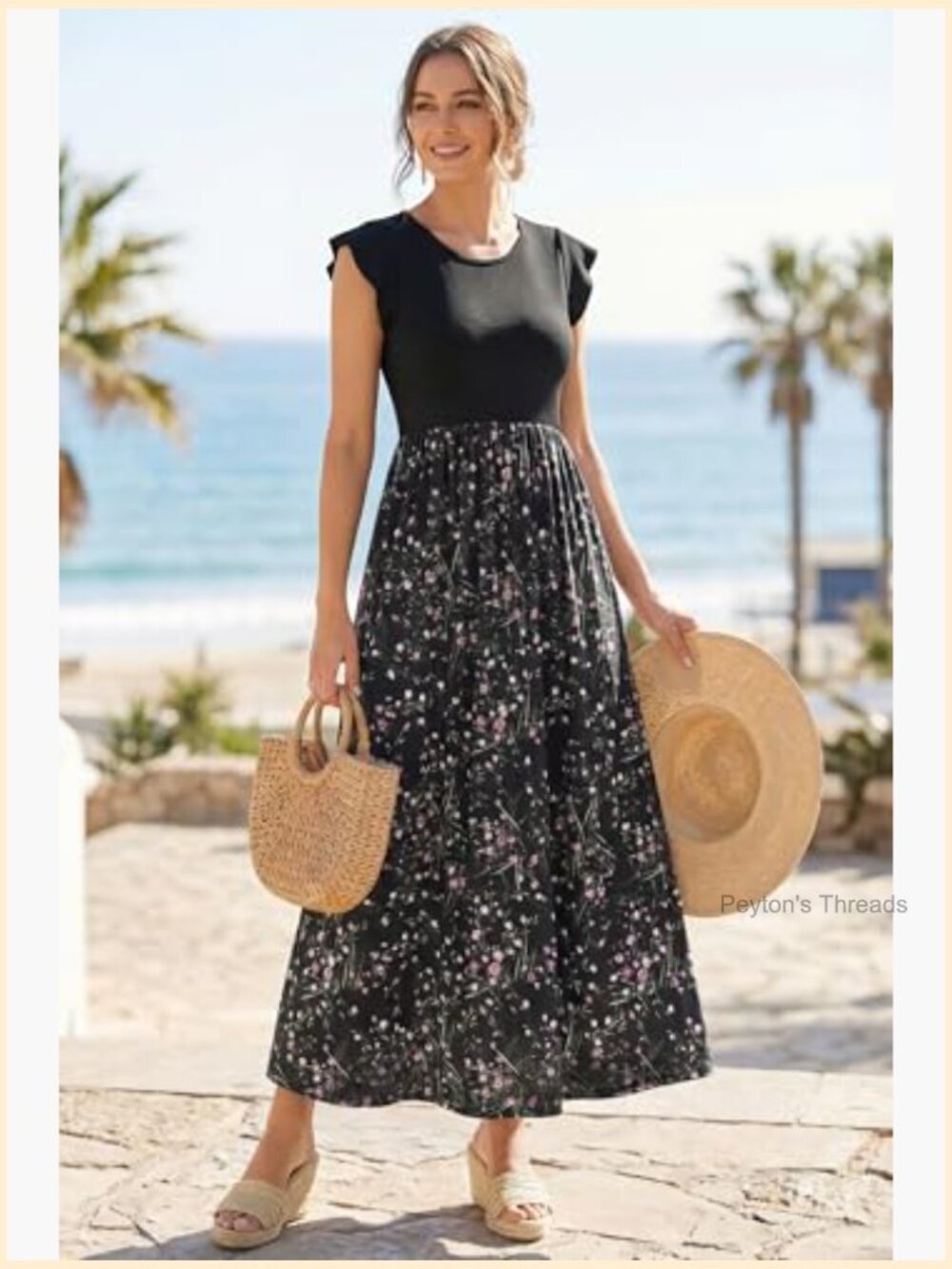 Maternity Maxi Dress with Pockets Ruffle Sleeve Casual Flowy - Picture 5 of 6